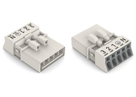 WAGO 890 Series Plug-in Male Lighting Connector Male Push-in, 5-Pole, 16A, 5-Way, IP20, IP40