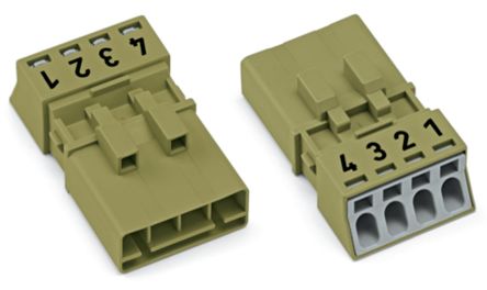 WAGO 890 Series Plug-in Male Lighting Connector Male Push-in, 4-Pole, 16A, 4-Way, IP20, IP40