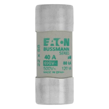 Eaton 40A AM Ceramic Cartridge Fuse, 22 x 58 mm