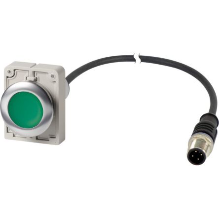 Eaton C30C Series Push Button Switch, Maintained, Cable, 30.5 mm Cutout, 1 NO, Green LED, IP67, IP69K 800 V ac