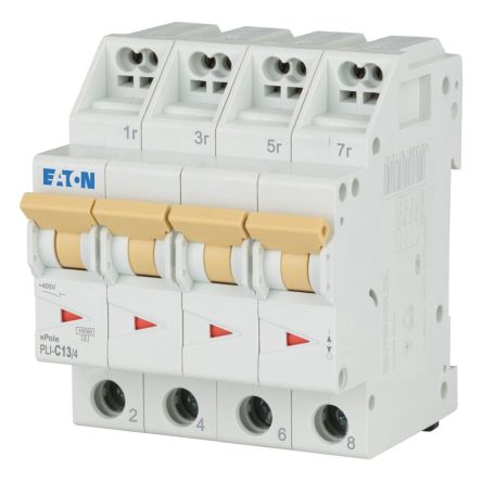 Eaton Eaton Moeller Miniature Circuit Breaker, 4-Pole, 13A, Type C, 400V ac AC, 48 V dc DC, 10 kA Breaking Capacity