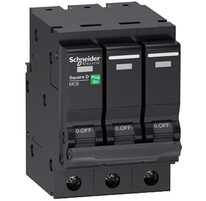Schneider Electric Square D QO363V Miniature Circuit Breaker, 3-Pole, 63A, C Curve, 415V ac AC, 1000 A Breaking Capacity