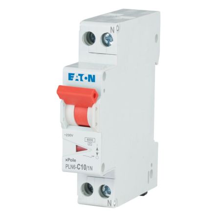 Eaton PLN6 PLN6 Miniature Circuit Breaker, 1-Pole, 10A, Type C, 230V ac AC, 6 kA Breaking Capacity