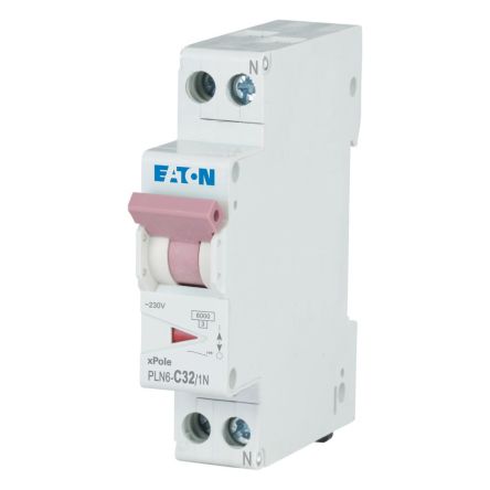 Eaton PLN6 PLN6 Miniature Circuit Breaker, 1-Pole, 32A, Type C, 230V ac AC, 6 kA Breaking Capacity