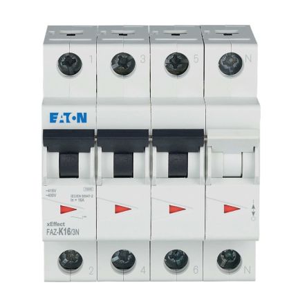 Eaton xEffect FAZ Miniature Circuit Breaker, 3-Pole, 16A, Type K, 400V ac AC, 60 V dc DC, 10 kA Breaking Capacity