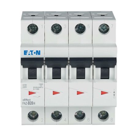 Eaton xEffect FAZ Miniature Circuit Breaker, 4-Pole, 20A, Type B, 400V ac AC, 60 V dc DC, 10 kA Breaking Capacity