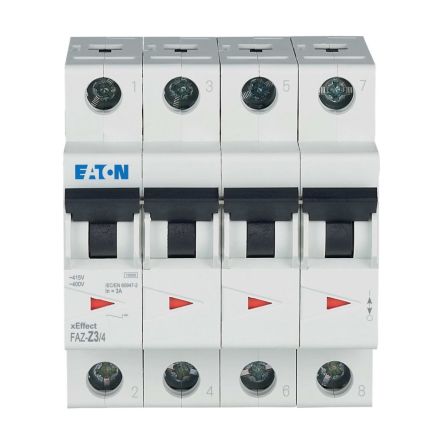 Eaton xEffect FAZ Miniature Circuit Breaker, 4-Pole, 3A, Type Z, 400V ac AC, 60 V dc DC, 10 kA Breaking Capacity