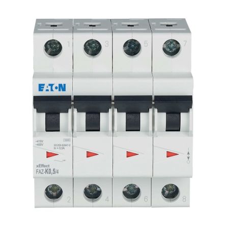 Eaton xEffect FAZ Miniature Circuit Breaker, 4-Pole, 0.5A, Type K, 400V ac AC, 60 V dc DC, 10 kA Breaking Capacity