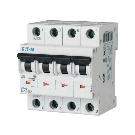 Eaton xEffect FAZ Miniature Circuit Breaker, 4-Pole, 0.75A, Type C, 400V ac AC, 15 kA Breaking Capacity