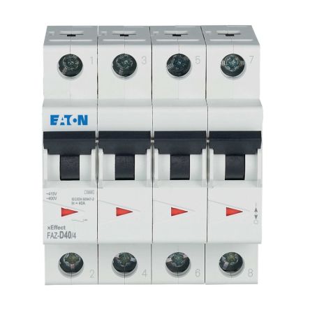 Eaton xEffect FAZ Miniature Circuit Breaker, 4-Pole, 40A, Type D, 400V ac AC, 60 V dc DC, 10 kA Breaking Capacity