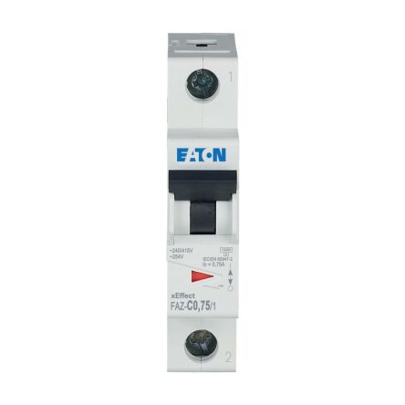 Eaton xEffect FAZ Miniature Circuit Breaker, 1-Pole, 0.75A, Type C, 230V ac AC, 48 V dc DC, 15 kA Breaking Capacity