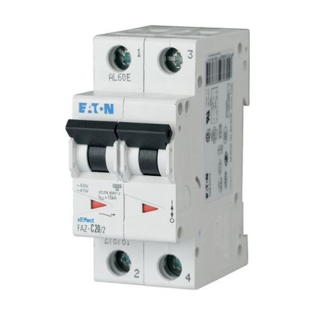 Eaton xEffect FAZ Miniature Circuit Breaker, 2-Pole, 1.5A, Type B, 400V ac AC, 96 V dc DC, 10 kA Breaking Capacity