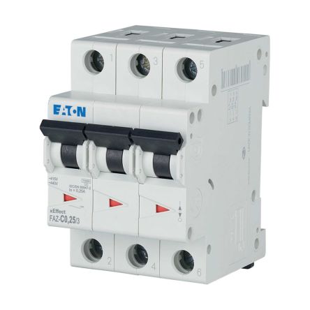 Eaton xEffect FAZ Miniature Circuit Breaker, 3-Pole, 0.25A, Type C, 400V ac AC, 15 kA Breaking Capacity