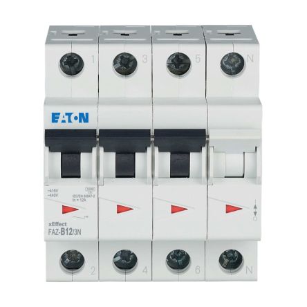 Eaton xEffect FAZ Miniature Circuit Breaker, 3-Pole, 12A, Type B, 400V ac AC, 60 V dc DC, 10 kA Breaking Capacity