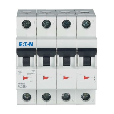 Eaton xEffect FAZ Miniature Circuit Breaker, 4-Pole, 6A, Type B, 400V ac AC, 60 V dc DC, 10 kA Breaking Capacity