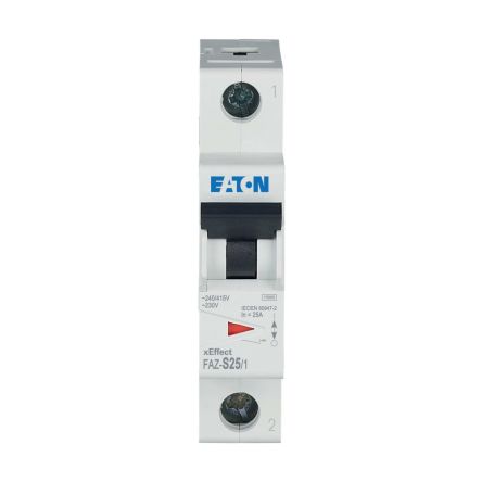 Eaton xEffect FAZ Miniature Circuit Breaker, 1-Pole, 25A, Type S, 230V ac AC, 96 V dc DC, 10 kA Breaking Capacity