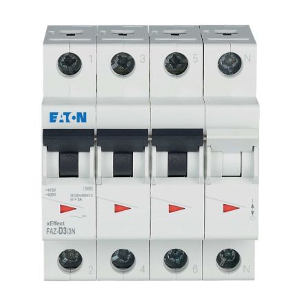 Eaton xEffect FAZ Miniature Circuit Breaker, 3-Pole, 3A, Type D, 400V ac AC, 10 kA Breaking Capacity