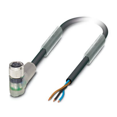 Phoenix Contact Free Cable End to Female 3 way Angled Socket M8, Angled Socket M8 Sensor Actuator Cable, 3 m