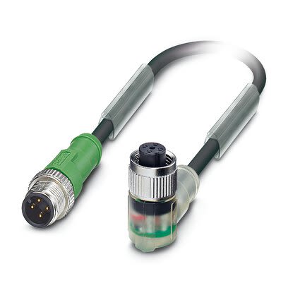 Phoenix Contact Male 4 way M12, Straight to Female 4 way Angled Socket M12 Sensor Actuator Cable, 1.5 m