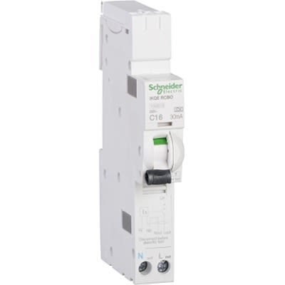 Schneider Electric Residual Current Circuit Breaker with Overload Protection, 16A Current Rating, 1-Pole, 30 mA Trip