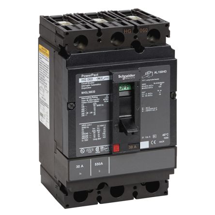 Schneider Electric, PowerPact, PowerPact Molded Case Circuit Breaker 3-Pole 30A, Breaking Capacity 65 kA, DIN Rail