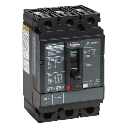 Schneider Electric, PowerPact, PowerPact Molded Case Circuit Breaker 3-Pole 100A, Breaking Capacity 18 kA, DIN Rail
