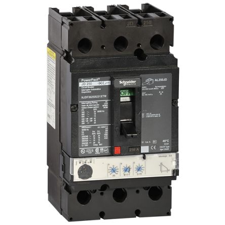 Schneider Electric, PowerPact, PowerPact Molded Case Circuit Breaker 3-Pole 250A, Breaking Capacity 25 kA, DIN Rail