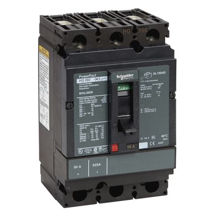 Schneider Electric, PowerPact, PowerPact Molded Case Circuit Breaker 3-Pole 50A, Breaking Capacity 18 kA, DIN Rail