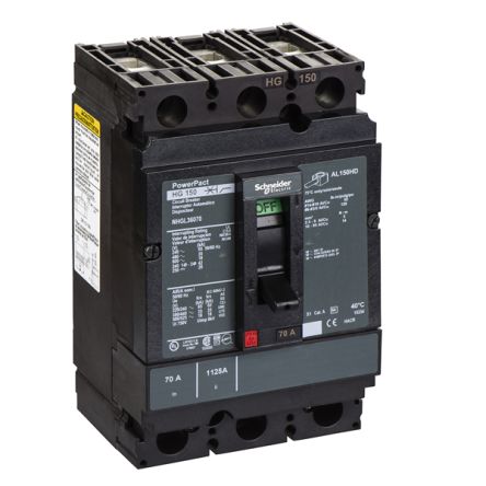 Schneider Electric, PowerPact, PowerPact Molded Case Circuit Breaker 3-Pole 70A, Breaking Capacity 18 kA, DIN Rail