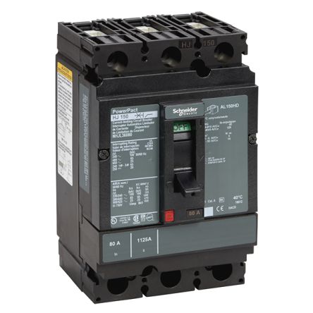Schneider Electric, PowerPact, PowerPact Molded Case Circuit Breaker 3-Pole 80A, Breaking Capacity 18 kA, DIN Rail