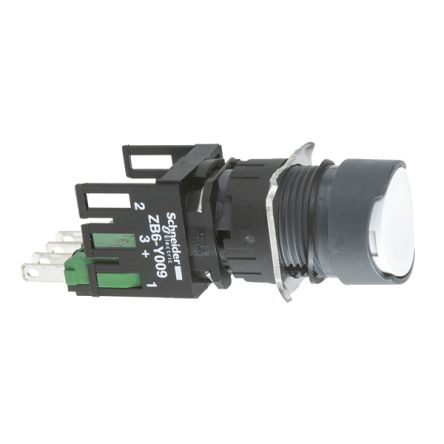 Schneider Electric XB6A Series Push Button Switch, Spring Return, Through Hole, 16 mm Cutout, 1 NO/1 NC, IP65, 124 V dc