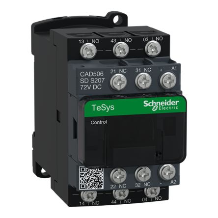 Schneider Electric CAD Contactor, 72V Coil, 5-Pole, 10 A, 5.4 W, 5 NO, 690V
