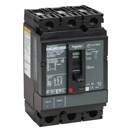 Schneider Electric, PowerPact, PowerPact Molded Case Circuit Breaker 3-Pole 125A, Breaking Capacity 18 kA, DIN Rail