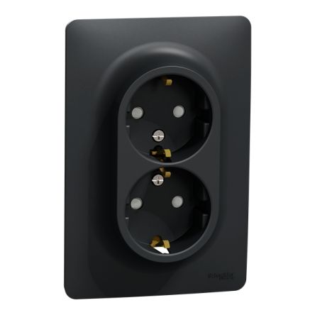 Schneider Electric New Unica Anthracite Plug Socket, 16A Indoor & Outdoor
