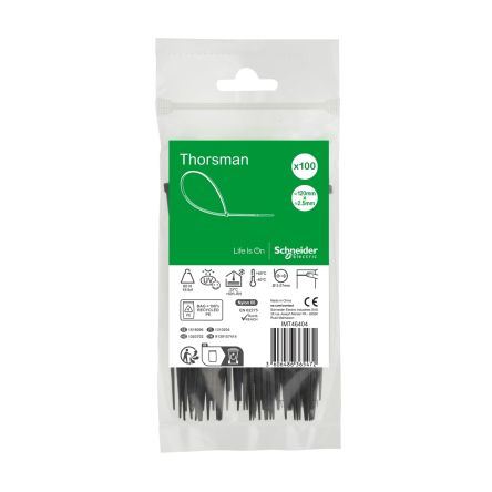 Schneider Electric Cable Tie, Cable Tie, 120 mm x 2.5mm, Black Polyamide 66