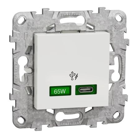 Schneider Electric Unica White 2 Gang USB Socket, 3A Indoor, USB Type C