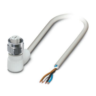 Phoenix Contact 4 way Free Cable End to Female 4 way Angled Socket M12 Sensor Actuator Cable, 5 m