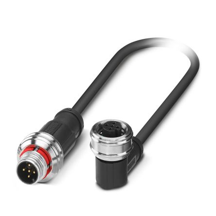 Phoenix Contact Male 5 way M12, Straight to Female 5 way Angled Socket M12 Sensor Cable, 1.5 m