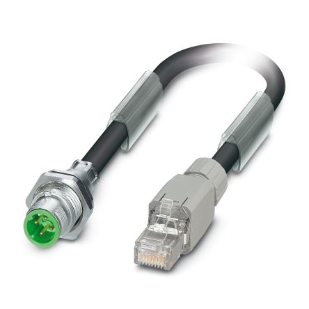 Phoenix Contact M12, RJ45, 1 m Ethernet Cable, Black Screened PEX Sheath