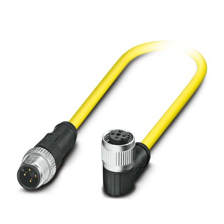 Phoenix Contact Male 4 way M12, Straight to Female 4 way Angled Socket M12 Actuator/Sensor Cable, 1.5 m
