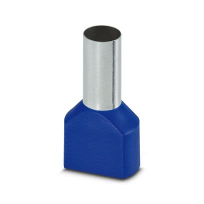 Phoenix Contact, AI-TWIN2X 16-16 BU Insulated Ferrule, 16 mm Pin Length, 8.5 mm Pin Diameter, Blue to 6 AWG Wire Size