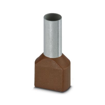 Phoenix Contact, AI-TWIN 2X10 -14 BN Insulated Ferrule, 14 mm Pin Length, 6.5 mm Pin Diameter, Brown to 8 AWG Wire Size