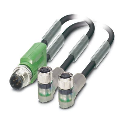 Phoenix Contact Male 3 way M12, Straight to Female 3 way Angled Socket M8 Sensor Actuator Cable, 5 m