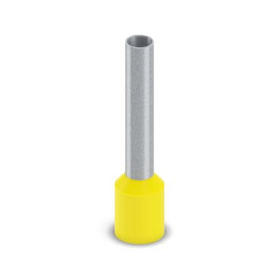 Phoenix Contact, AI 6-18 YE-2500 Insulated Bootlace Ferrule, 26 mm Pin Length, 3.5 mm Pin Diameter, Yellow to 10 AWG