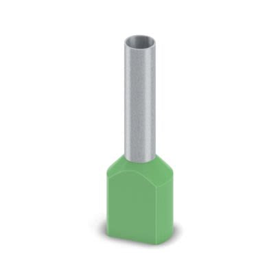 Phoenix Contact, Ferrule A Insulated Bootlace Ferrule, 18 mm Pin Length, 4.9 mm Pin Diameter, Green to 10 AWG Wire Size