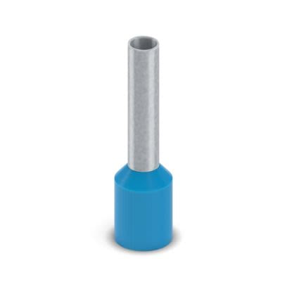 Phoenix Contact, Ferrule A Insulated Bootlace Ferrule, 17 mm Pin Length, 2.3 mm Pin Diameter, Blue to 14 AWG Wire Size