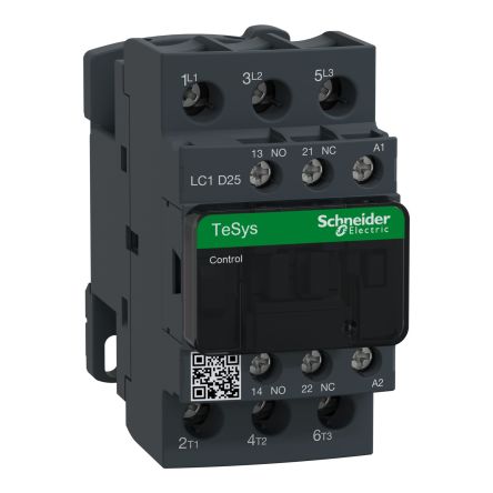 Schneider Electric LC1D Contactor, 115V Coil, 3-Pole, 25 A 115V ac, NO/NC, 115V ac