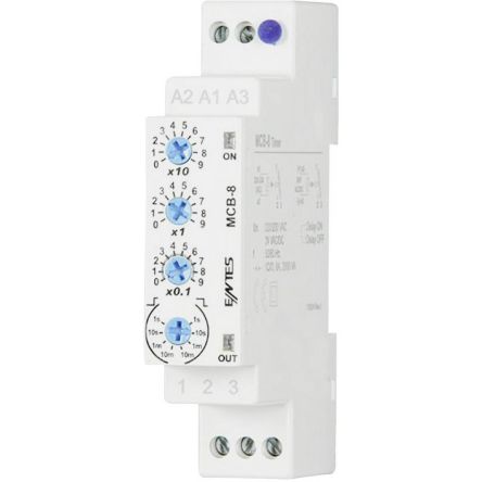 ENTES Miniature Circuit Breaker Series DIN Rail Timer Relay, 1-Contact, 12 to 240 V dc 12V ac, 240 V ac, 0.1 s to 999 h,