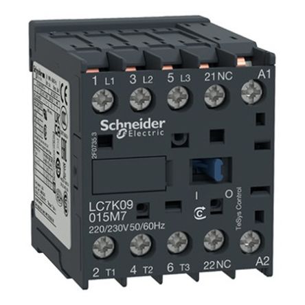Schneider Electric LC7K Contactor, 220V ac, 230 V ac Coil, 3-Pole, 9 A, 4 kW 230V ac, 1 NC, 690V ac