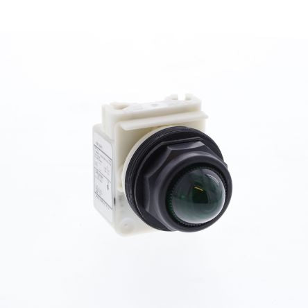 Schneider Electric, 9001SK, Panel Mount Green Incandescent Lamp Pilot Light Complete Unit, 30 mm Cutout, IP66, Round,